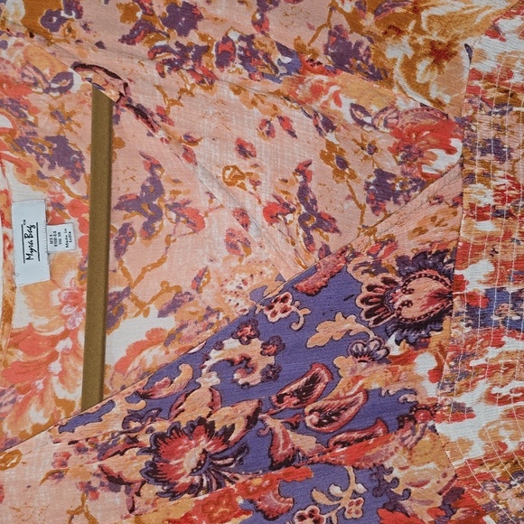 Myra Bag V-Neck A-Line Orange Purple Floral Elastic Waist Dress Womens Size L - Picture 5 of 16